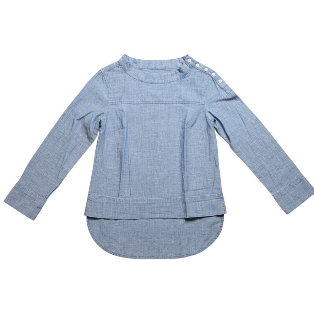 J.Crew Womens Chambray Indigo Blue Button Shoulder High Low Top Blouse 00P